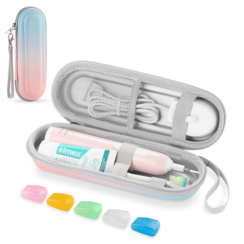 TYSORETY 5 Pcs Toothbrush Head Covers & Case for Oral-B/Oral-B Pro/Philips Sonicare Electric Toothbrush, Portable Travel Toothbrush Case (Gradient case⋒)